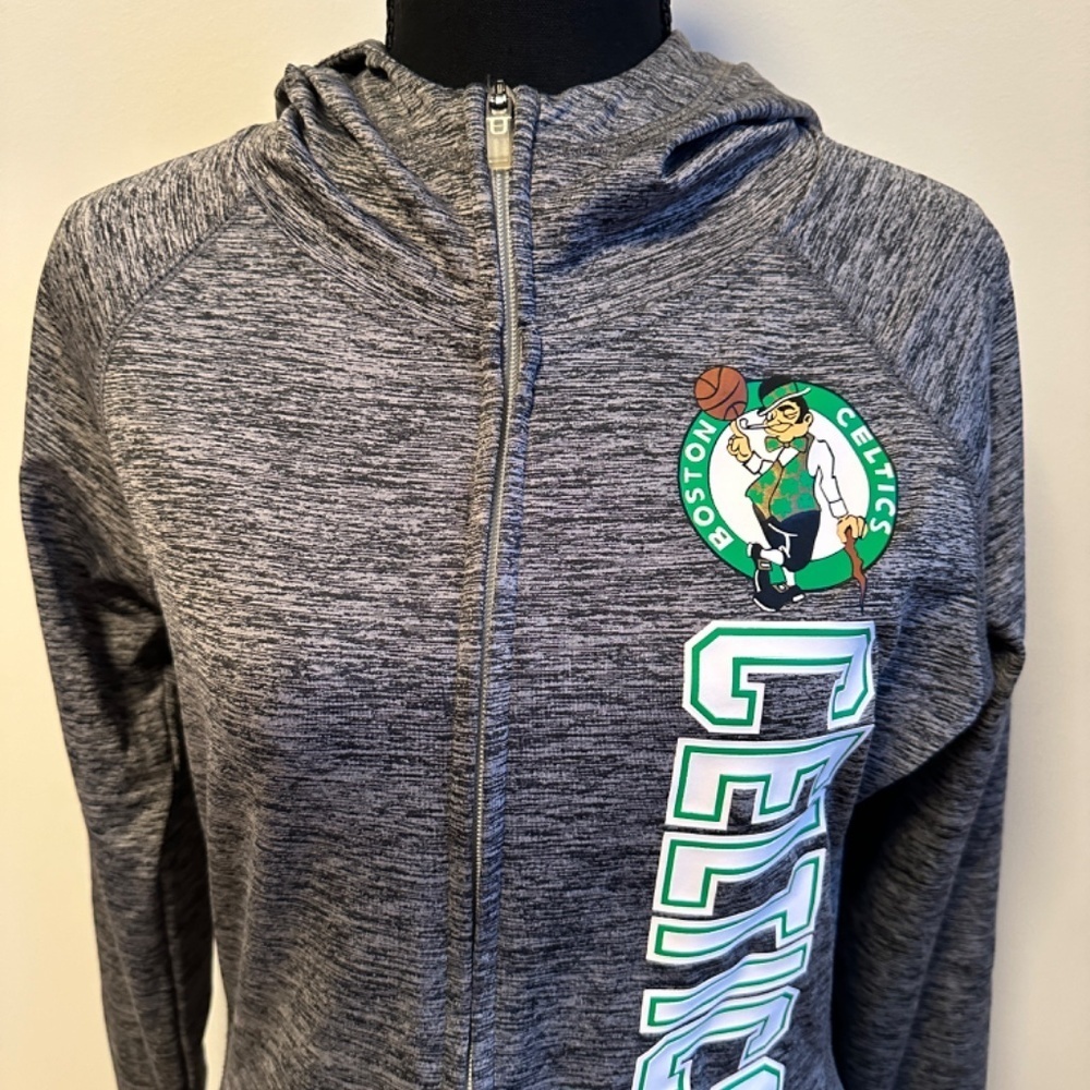 *CARL BANKS* Heather Gray Long Sleeve Celtics Zip-Up Hoodies Size Small - Picture 2 of 8